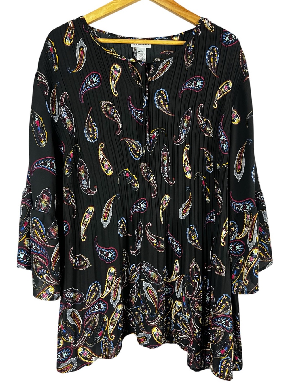 Catherines Black Paisley Print Tunic Top